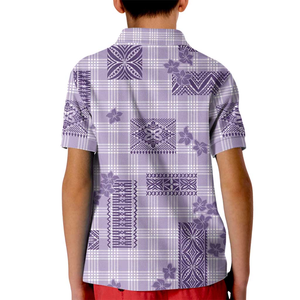 Hawaiian Quilt Tapa On Lilac Palaka Motifs Kid Polo Shirt LT7 - Polynesian Pride