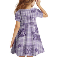Hawaiian Quilt Tapa On Lilac Palaka Motifs Kid Short Sleeve Dress LT7 - Polynesian Pride