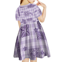 Hawaiian Quilt Tapa On Lilac Palaka Motifs Kid Short Sleeve Dress LT7 - Polynesian Pride