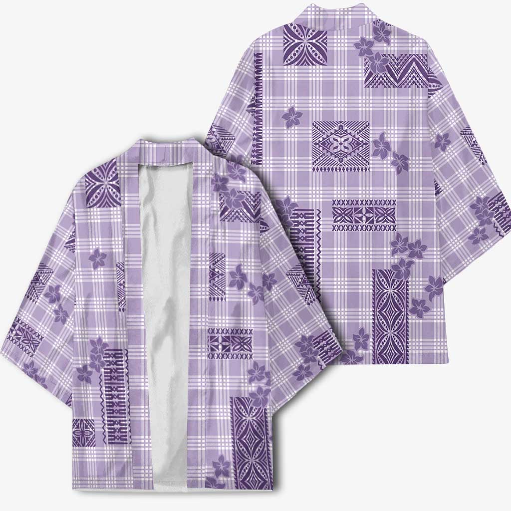 Hawaiian Quilt Tapa On Lilac Palaka Motifs Kimono LT7 - Polynesian Pride