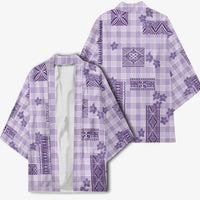 Hawaiian Quilt Tapa On Lilac Palaka Motifs Kimono LT7 - Polynesian Pride