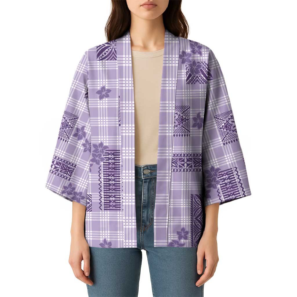 Hawaiian Quilt Tapa On Lilac Palaka Motifs Kimono LT7 - Polynesian Pride