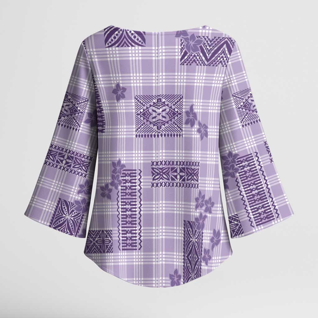 Hawaiian Quilt Tapa On Lilac Palaka Motifs Kimono Sleeve Blouse LT7 - Polynesian Pride
