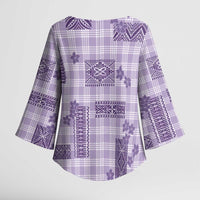Hawaiian Quilt Tapa On Lilac Palaka Motifs Kimono Sleeve Blouse LT7 - Polynesian Pride