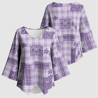 Hawaiian Quilt Tapa On Lilac Palaka Motifs Kimono Sleeve Blouse LT7 - Polynesian Pride