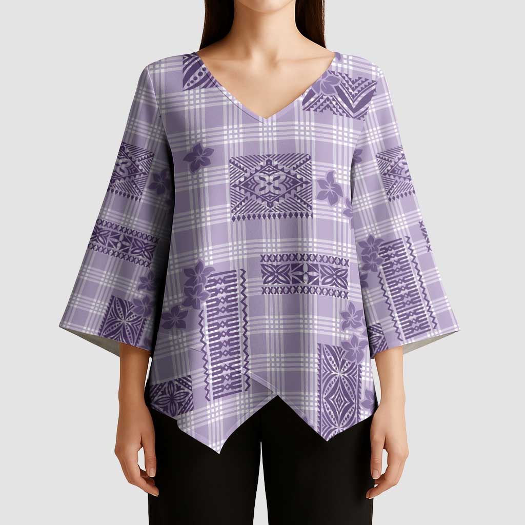 Hawaiian Quilt Tapa On Lilac Palaka Motifs Kimono Sleeve Blouse LT7 - Polynesian Pride