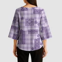 Hawaiian Quilt Tapa On Lilac Palaka Motifs Kimono Sleeve Blouse LT7 - Polynesian Pride