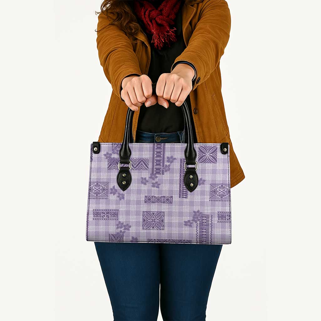 Hawaiian Quilt Tapa On Lilac Palaka Motifs Leather Bag LT7 - Polynesian Pride