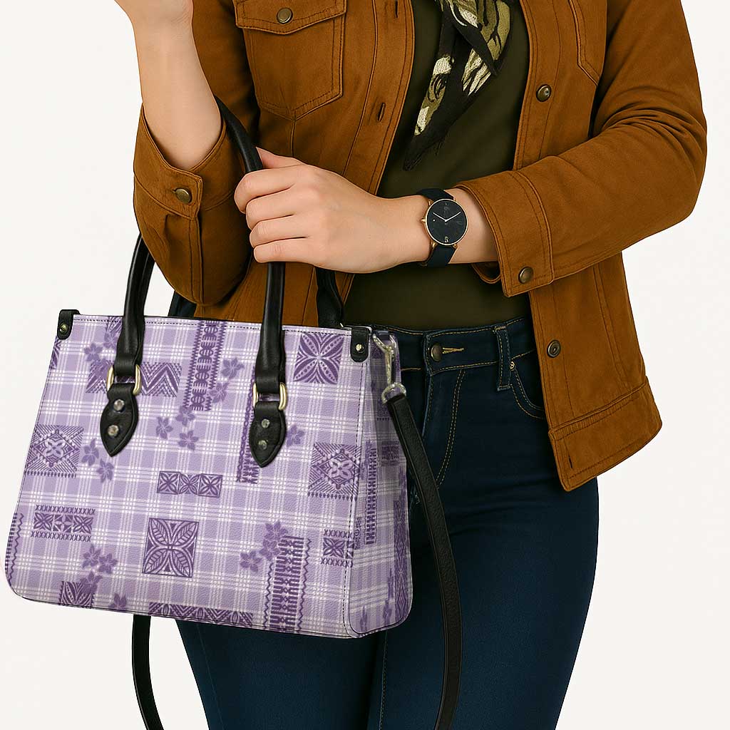 Hawaiian Quilt Tapa On Lilac Palaka Motifs Leather Bag LT7 - Polynesian Pride