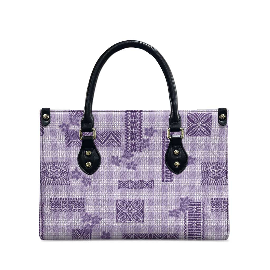 Hawaiian Quilt Tapa On Lilac Palaka Motifs Leather Bag LT7 - Polynesian Pride