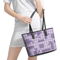 Hawaiian Quilt Tapa On Lilac Palaka Motifs Leather Tote Bag LT7 - Polynesian Pride