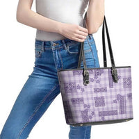 Hawaiian Quilt Tapa On Lilac Palaka Motifs Leather Tote Bag LT7 - Polynesian Pride