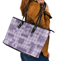Hawaiian Quilt Tapa On Lilac Palaka Motifs Leather Tote Bag LT7 - Polynesian Pride