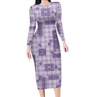 Hawaiian Quilt Tapa On Lilac Palaka Motifs Long Sleeve Bodycon Dress LT7 Long Dress Lilac - Polynesian Pride