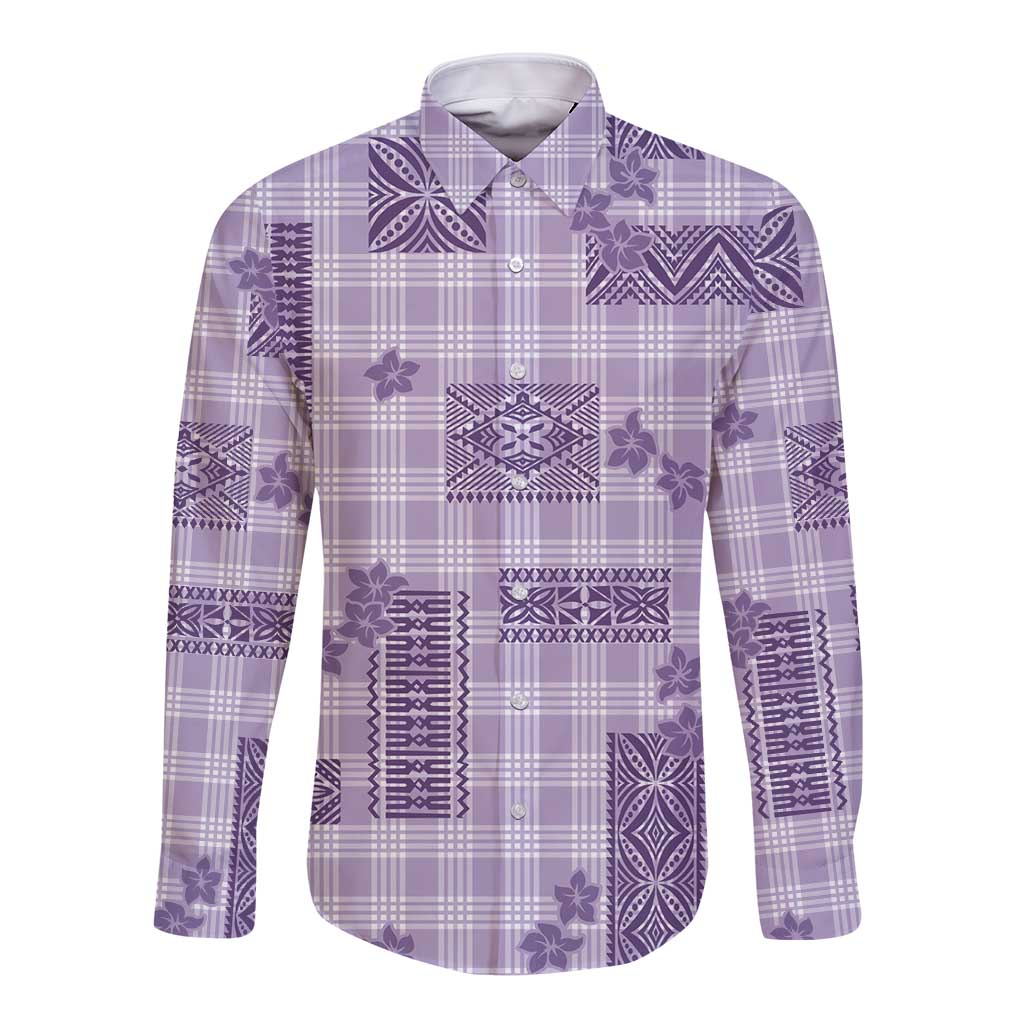 Hawaiian Quilt Tapa On Lilac Palaka Motifs Long Sleeve Button Shirt LT7 Unisex Lilac - Polynesian Pride