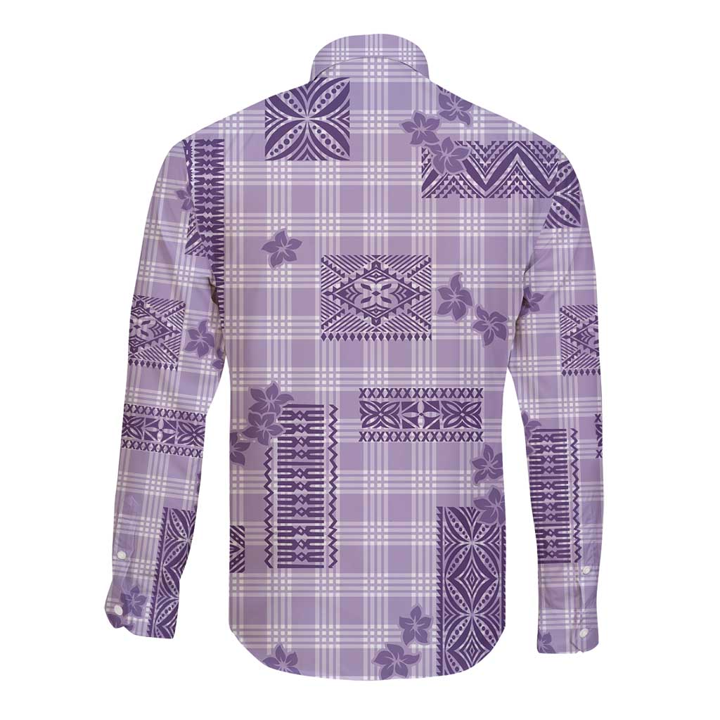 Hawaiian Quilt Tapa On Lilac Palaka Motifs Long Sleeve Button Shirt LT7 - Polynesian Pride