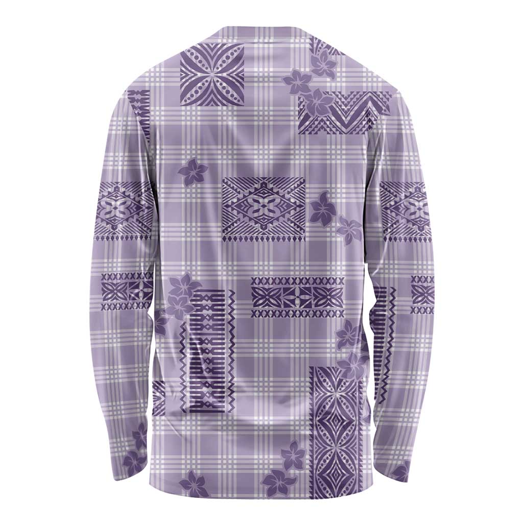 Hawaiian Quilt Tapa On Lilac Palaka Motifs Long Sleeve Shirt LT7 - Polynesian Pride