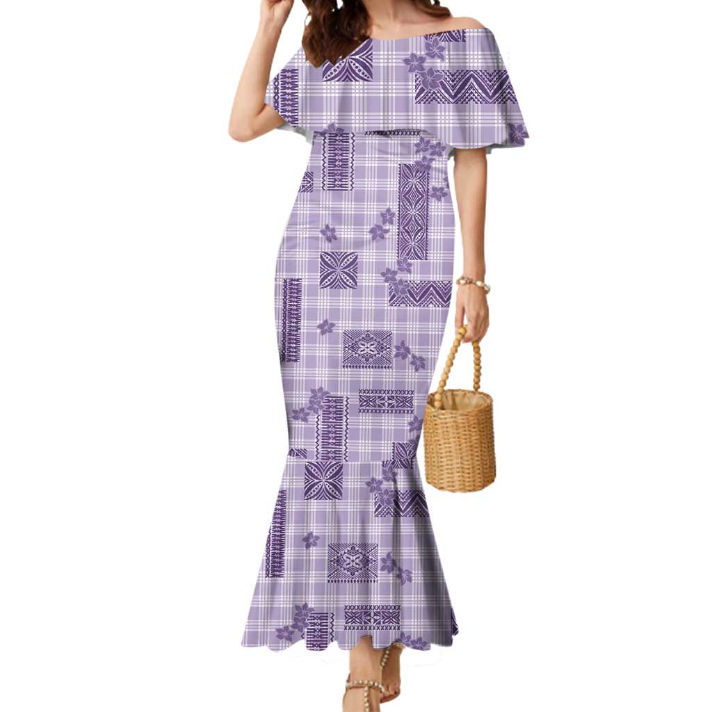 Hawaiian Quilt Tapa On Lilac Palaka Motifs Mermaid Dress LT7 Women Lilac - Polynesian Pride
