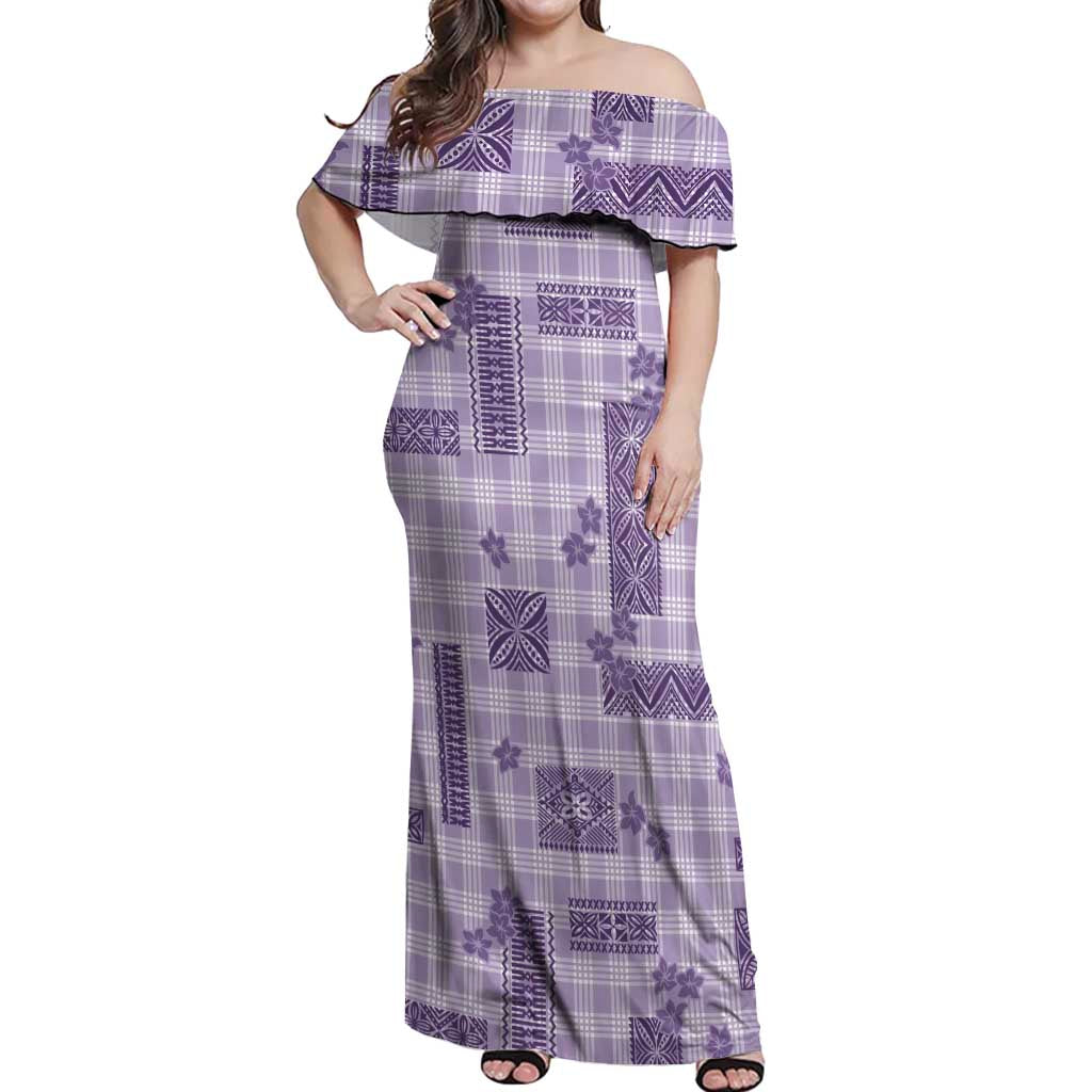 Hawaiian Quilt Tapa On Lilac Palaka Motifs Off Shoulder Maxi Dress LT7 Women Lilac - Polynesian Pride
