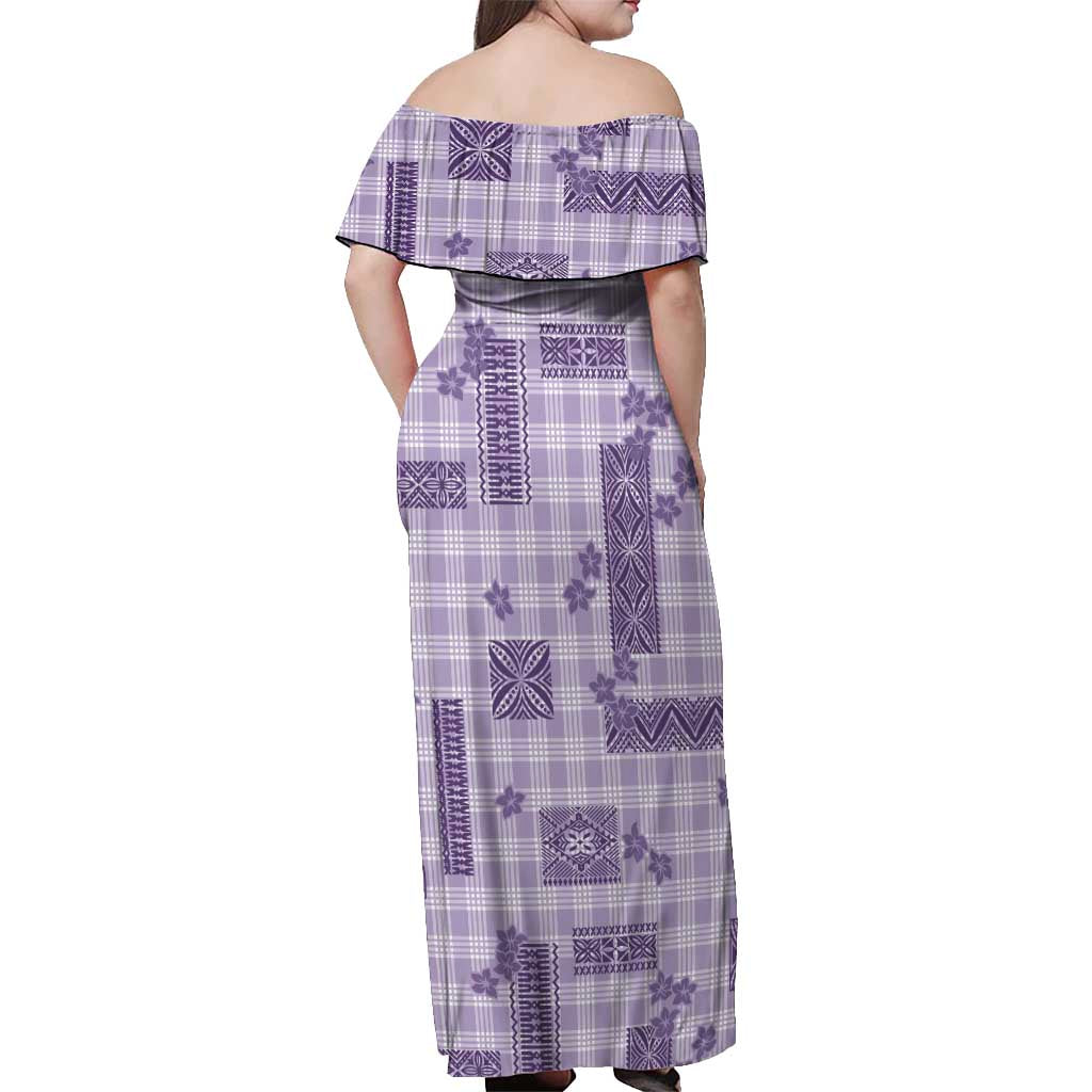 Hawaiian Quilt Tapa On Lilac Palaka Motifs Off Shoulder Maxi Dress LT7 - Polynesian Pride