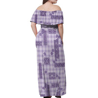 Hawaiian Quilt Tapa On Lilac Palaka Motifs Off Shoulder Maxi Dress LT7 - Polynesian Pride