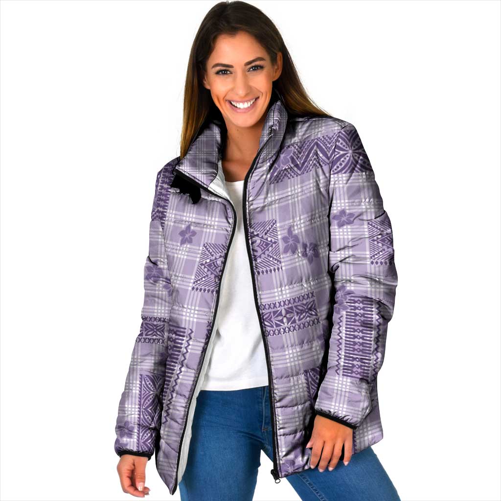 Hawaiian Quilt Tapa On Lilac Palaka Motifs Padded Jacket LT7 Women Lilac - Polynesian Pride