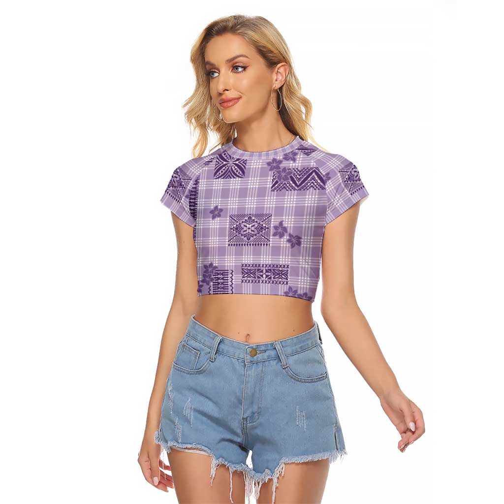 Hawaiian Quilt Tapa On Lilac Palaka Motifs Raglan Cropped T Shirt LT7 Female Lilac - Polynesian Pride