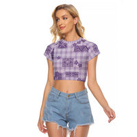 Hawaiian Quilt Tapa On Lilac Palaka Motifs Raglan Cropped T Shirt LT7 Female Lilac - Polynesian Pride