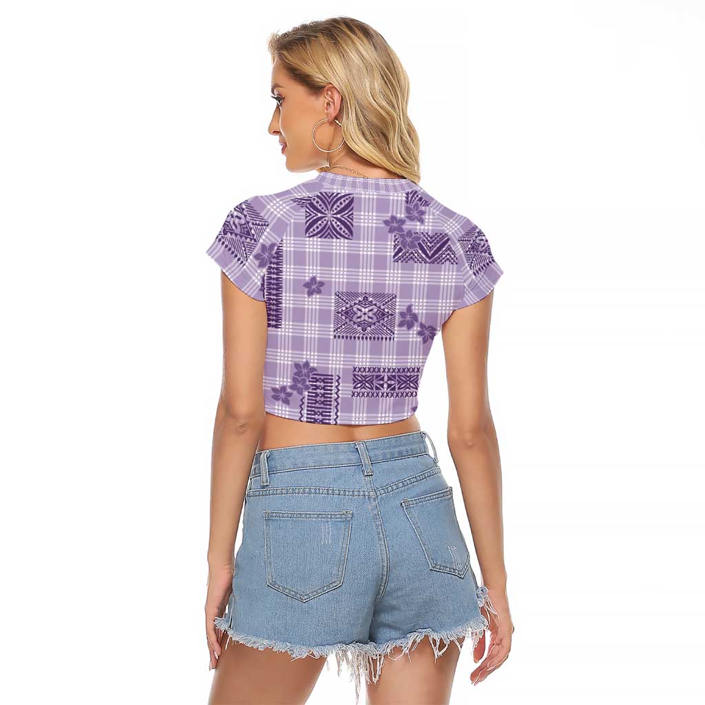 Hawaiian Quilt Tapa On Lilac Palaka Motifs Raglan Cropped T Shirt LT7 - Polynesian Pride