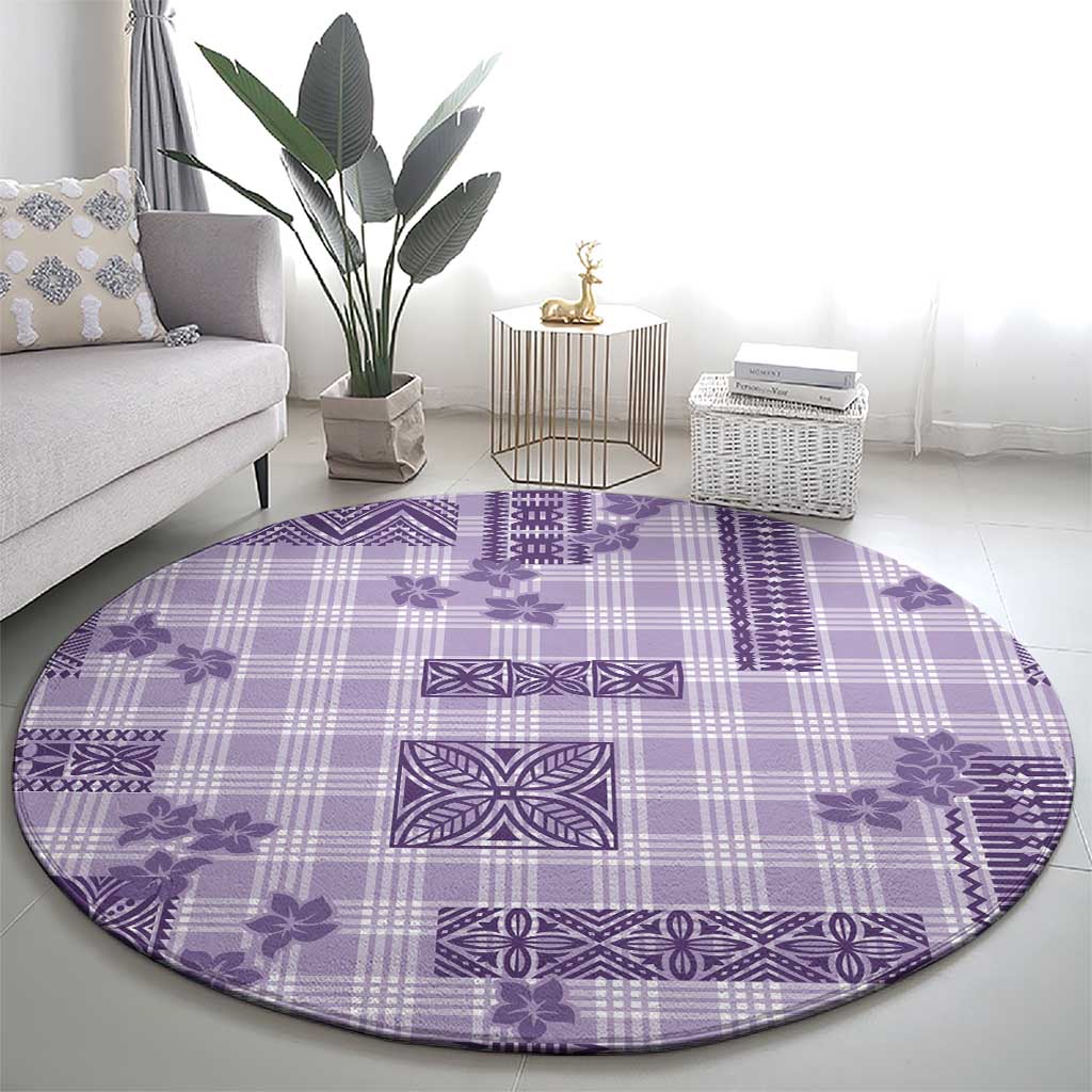 Hawaiian Quilt Tapa On Lilac Palaka Motifs Round Carpet LT7 - Polynesian Pride