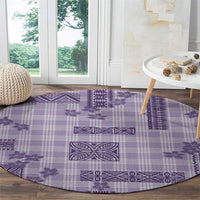 Hawaiian Quilt Tapa On Lilac Palaka Motifs Round Carpet LT7 - Polynesian Pride
