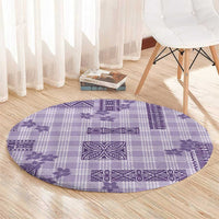 Hawaiian Quilt Tapa On Lilac Palaka Motifs Round Carpet LT7 - Polynesian Pride