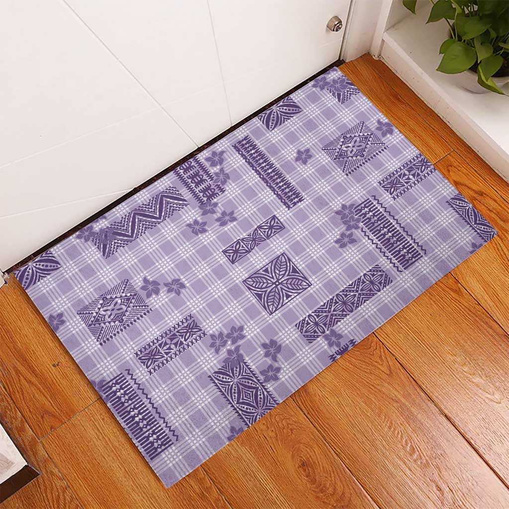 Hawaiian Quilt Tapa On Lilac Palaka Motifs Rubber Doormat LT7 - Polynesian Pride