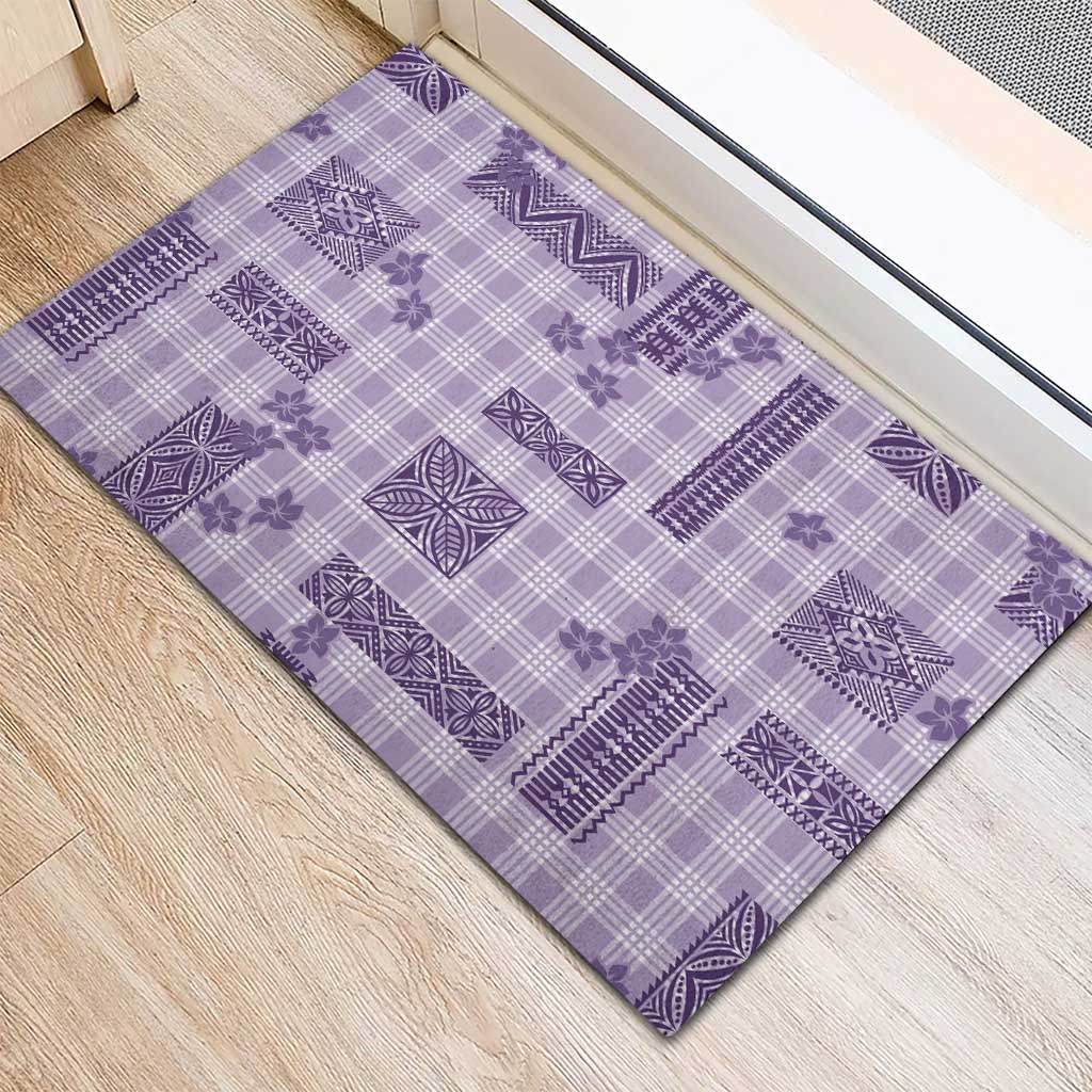 Hawaiian Quilt Tapa On Lilac Palaka Motifs Rubber Doormat LT7 - Polynesian Pride