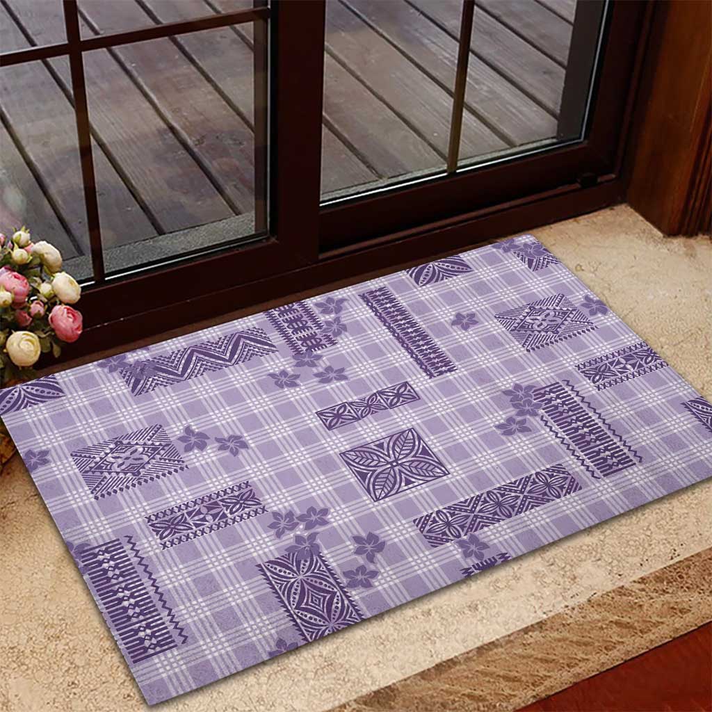 Hawaiian Quilt Tapa On Lilac Palaka Motifs Rubber Doormat LT7 - Polynesian Pride