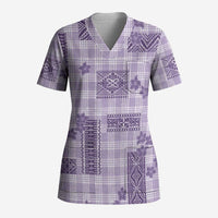 Hawaiian Quilt Tapa On Lilac Palaka Motifs Scrub Top LT7 Adult Lilac - Polynesian Pride