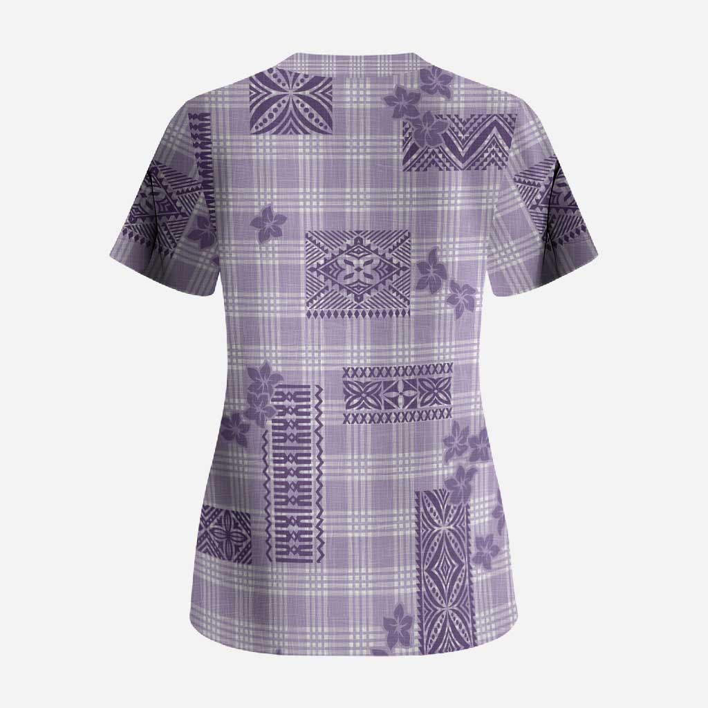 Hawaiian Quilt Tapa On Lilac Palaka Motifs Scrub Top LT7 - Polynesian Pride