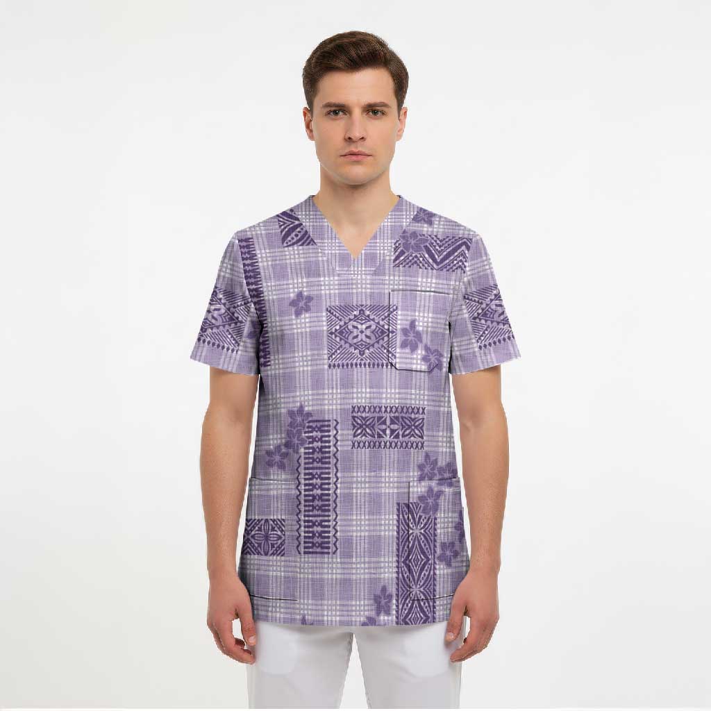Hawaiian Quilt Tapa On Lilac Palaka Motifs Scrub Top LT7 - Polynesian Pride