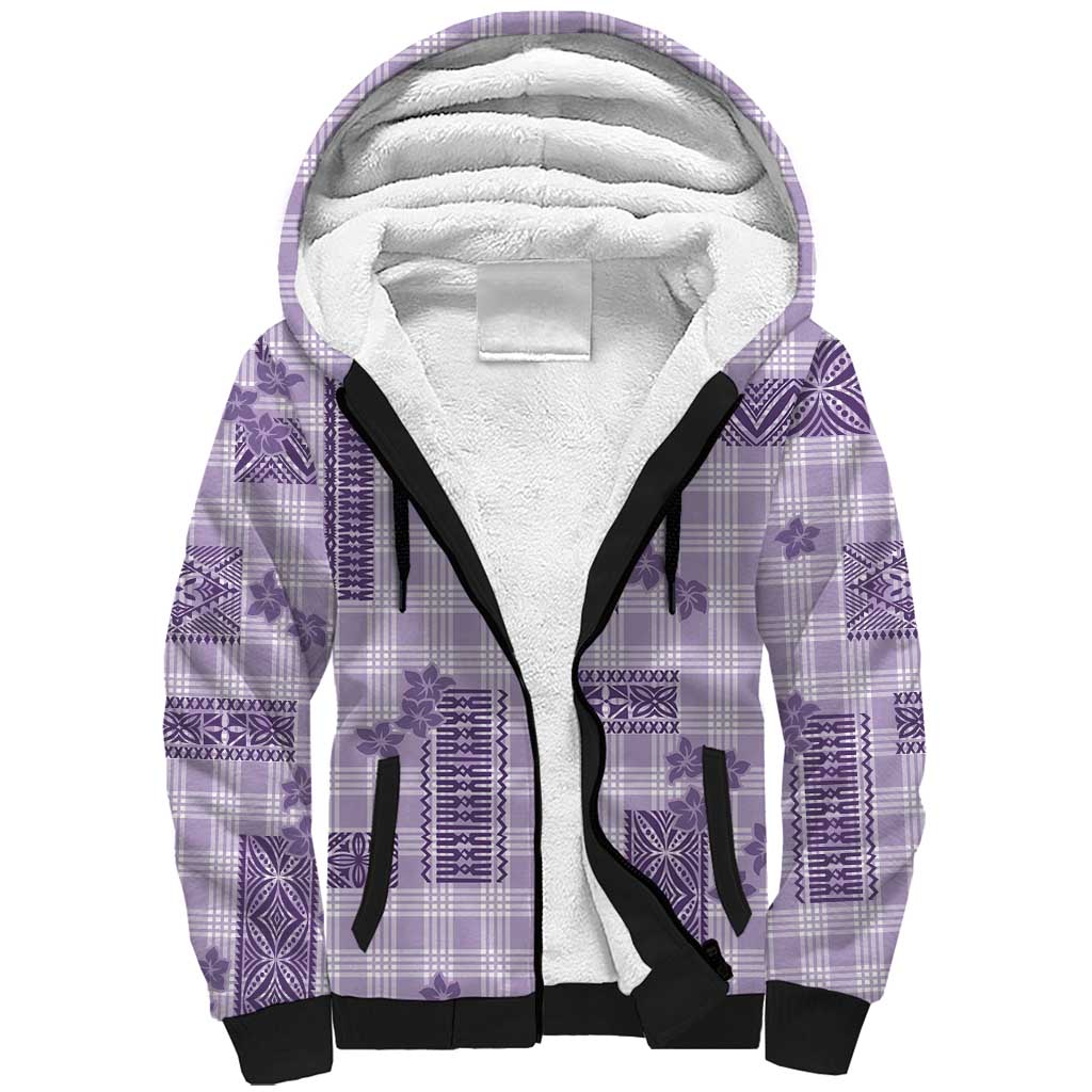 Hawaiian Quilt Tapa On Lilac Palaka Motifs Sherpa Hoodie LT7 Unisex Lilac - Polynesian Pride
