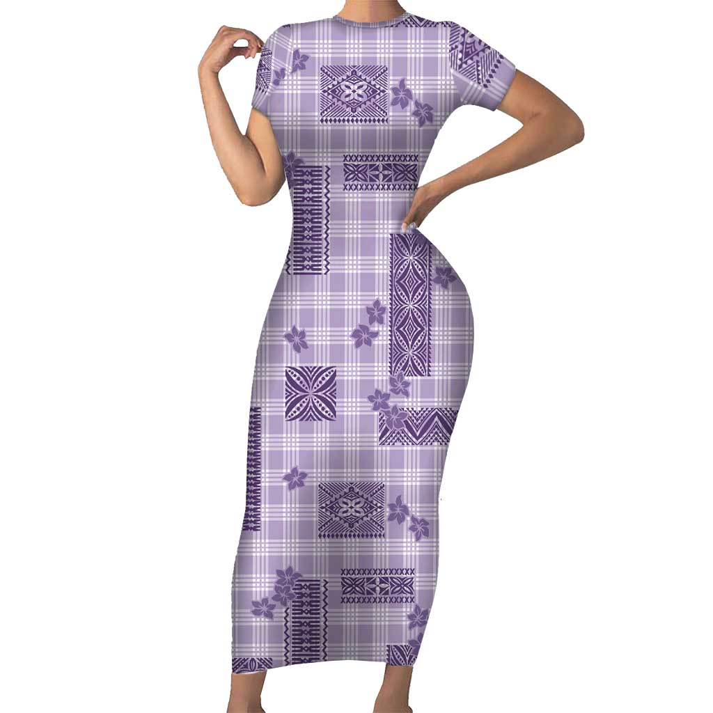 Hawaiian Quilt Tapa On Lilac Palaka Motifs Short Sleeve Bodycon Dress LT7 Long Dress Lilac - Polynesian Pride