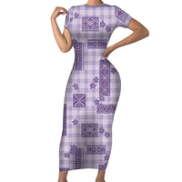 Hawaiian Quilt Tapa On Lilac Palaka Motifs Short Sleeve Bodycon Dress LT7 Long Dress Lilac - Polynesian Pride