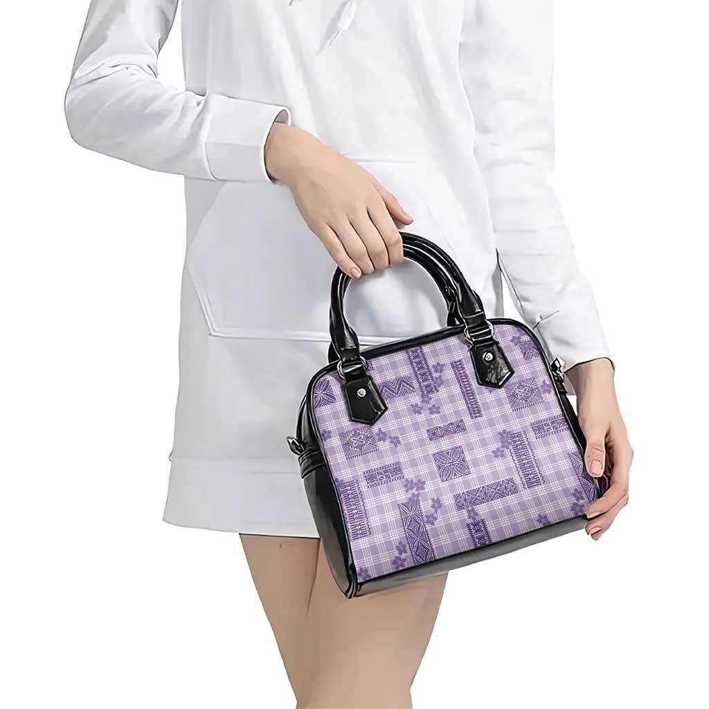 Hawaiian Quilt Tapa On Lilac Palaka Motifs Shoulder Handbag LT7 - Polynesian Pride