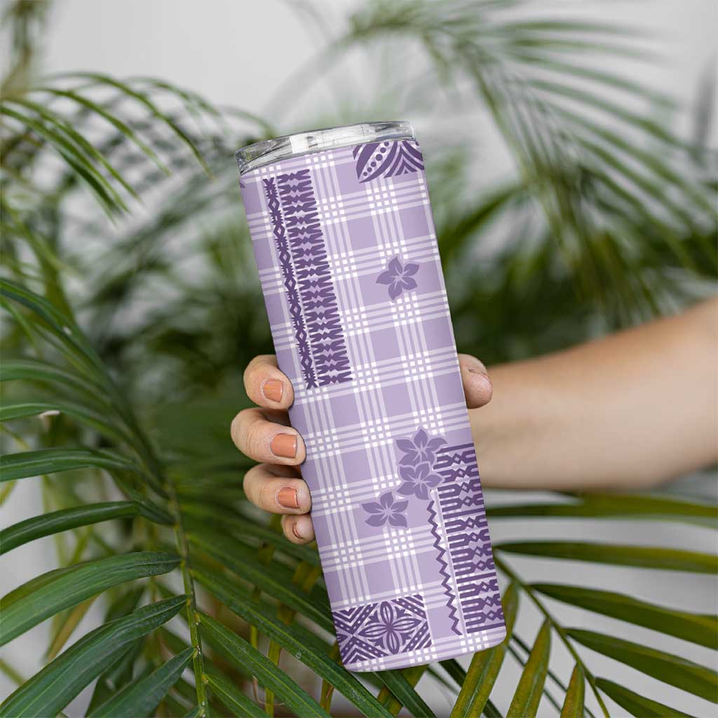 Hawaiian Quilt Tapa On Lilac Palaka Motifs Skinny Tumbler LT7 - Polynesian Pride