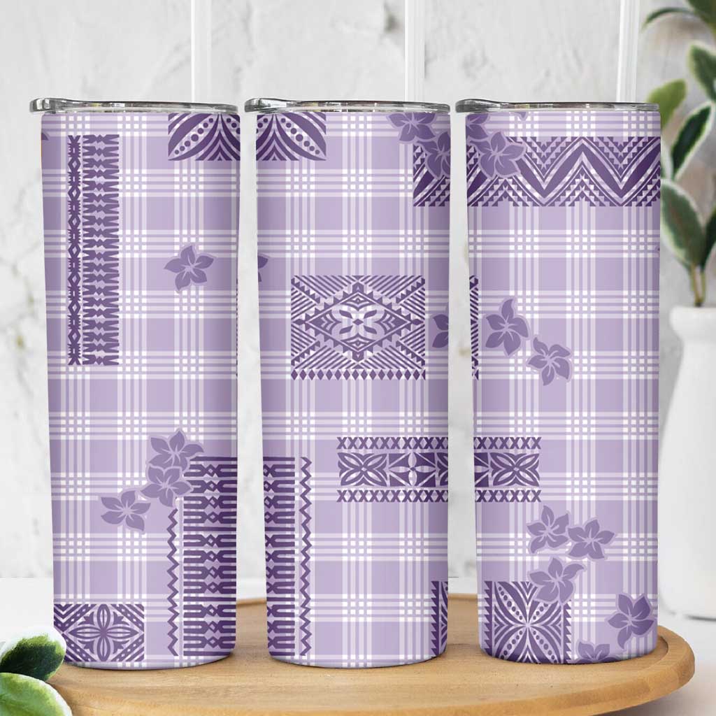 Hawaiian Quilt Tapa On Lilac Palaka Motifs Skinny Tumbler LT7 - Polynesian Pride