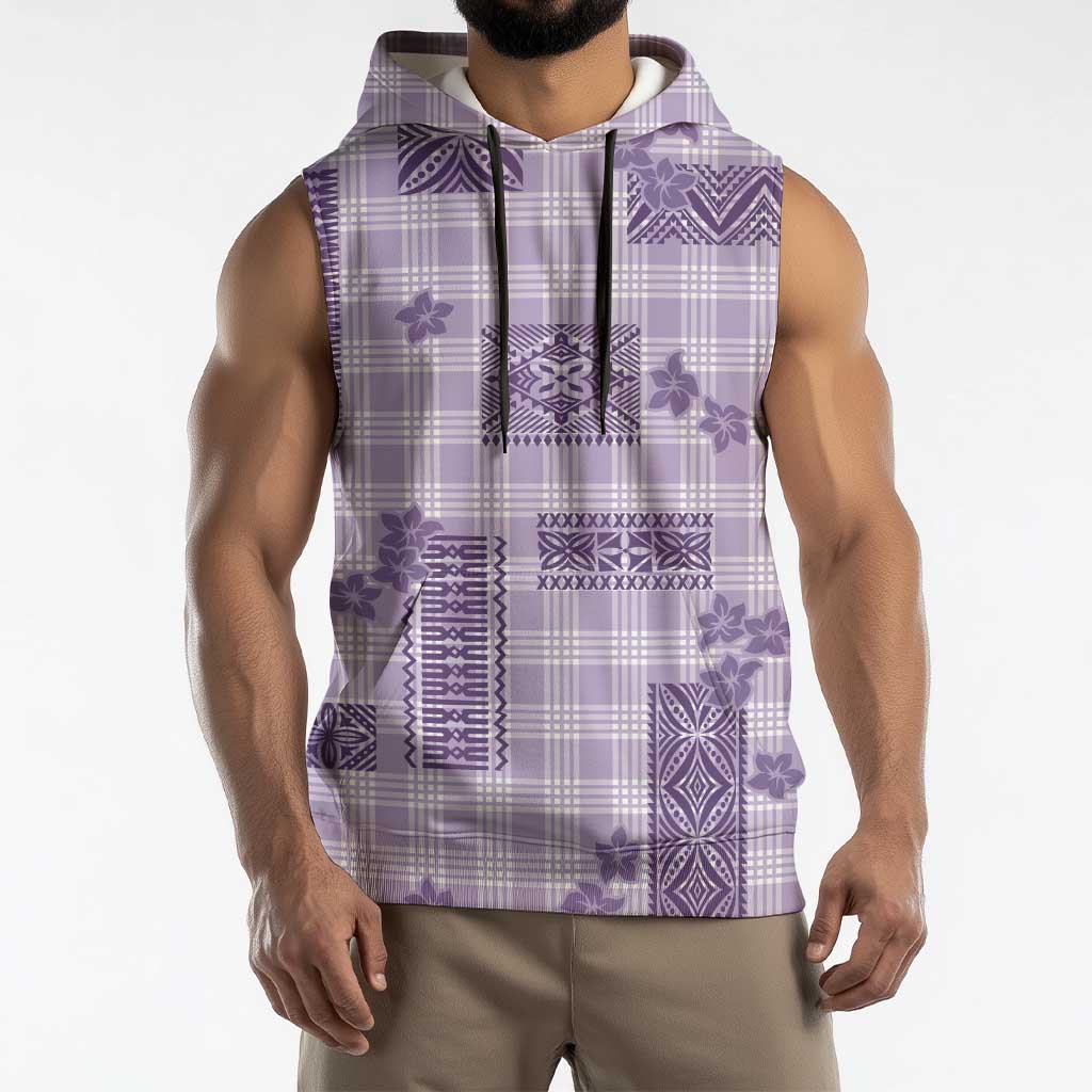 Hawaiian Quilt Tapa On Lilac Palaka Motifs Sleeveless Hoodie LT7 - Polynesian Pride