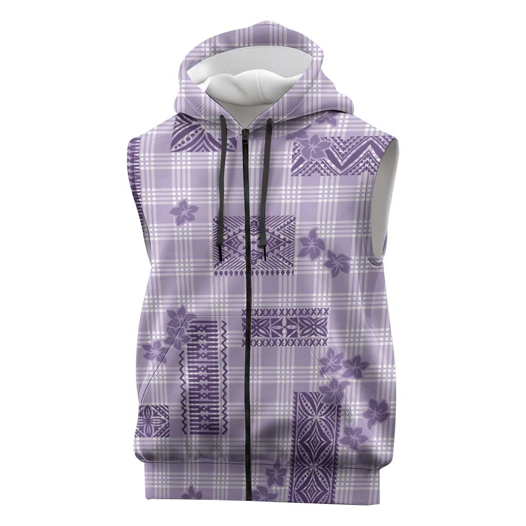 Hawaiian Quilt Tapa On Lilac Palaka Motifs Sleeveless Zip Hoodie LT7 Lilac - Polynesian Pride