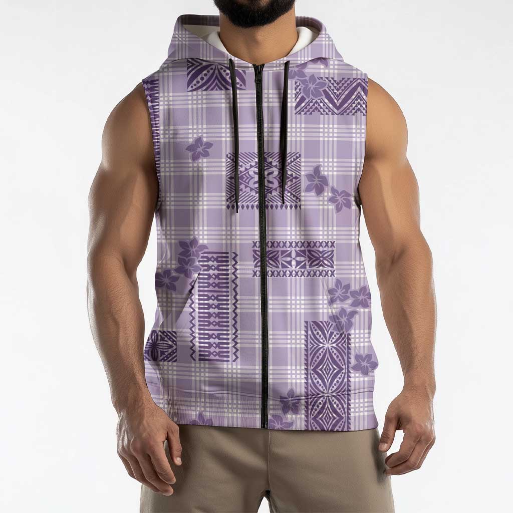 Hawaiian Quilt Tapa On Lilac Palaka Motifs Sleeveless Zip Hoodie LT7 - Polynesian Pride