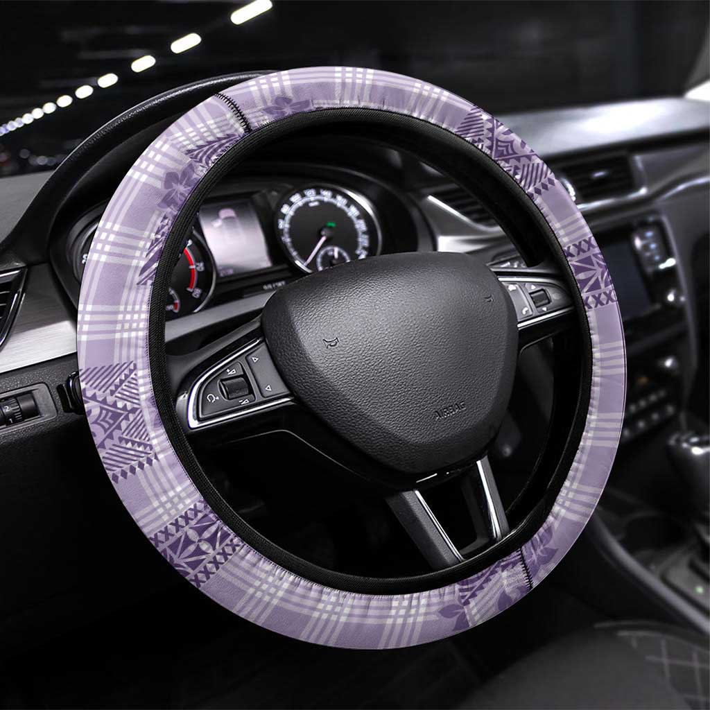 Hawaiian Quilt Tapa On Lilac Palaka Motifs Steering Wheel Cover