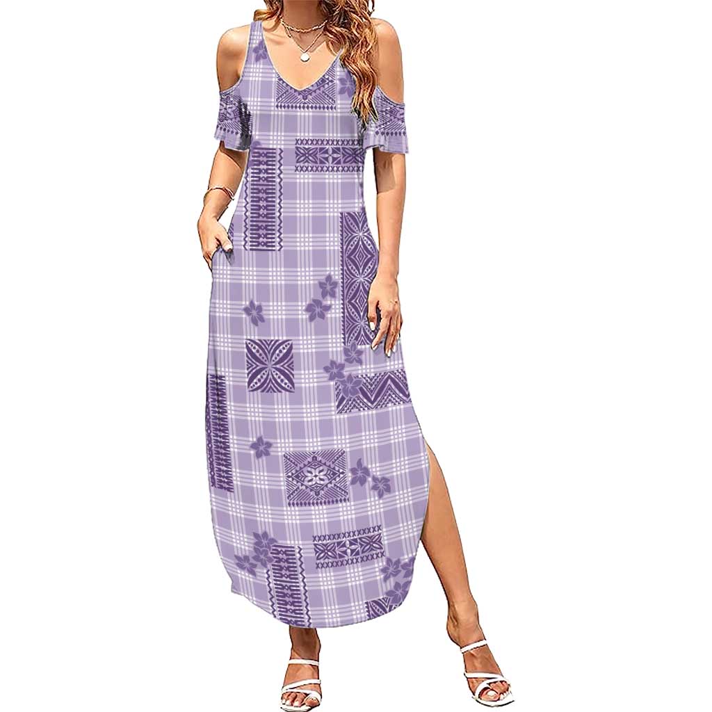 Hawaiian Quilt Tapa On Lilac Palaka Motifs Summer Maxi Dress LT7 Women Lilac - Polynesian Pride