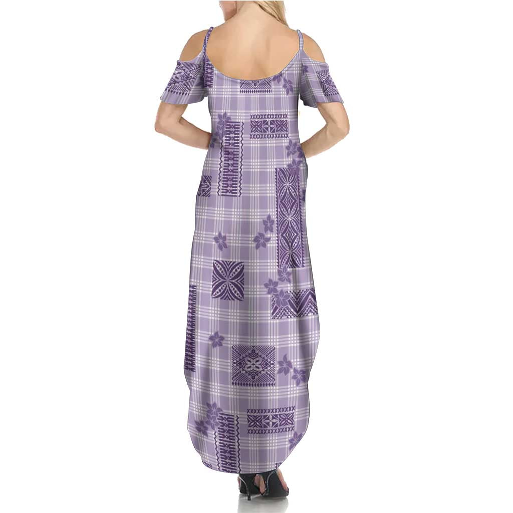 Hawaiian Quilt Tapa On Lilac Palaka Motifs Summer Maxi Dress LT7 - Polynesian Pride